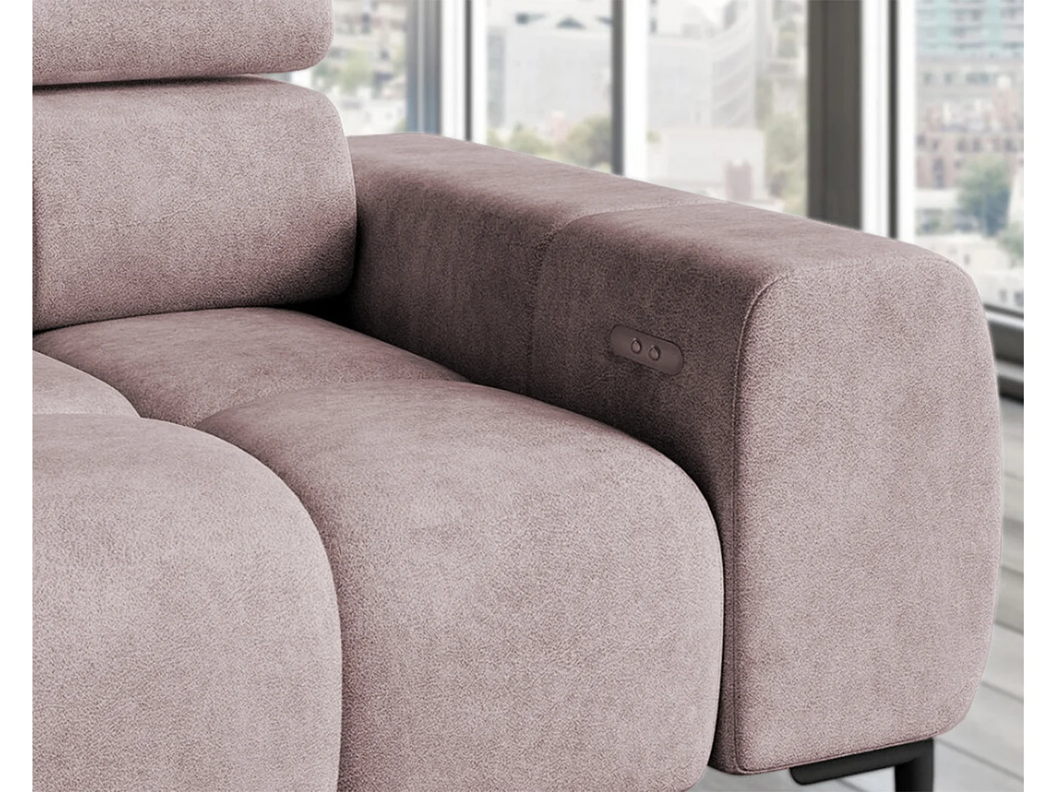 PLAZA-L Hoekbank Links Functioneel Comfortabel Bedfunctie Verstelbare Rugleuningen Verstelbare Zitting Verensysteem 300x216x99cm Poederroze