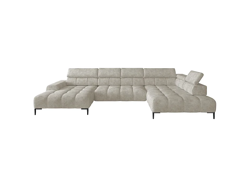 Plaza Ecksofa U-Form - Rechte Seite, Schlaffunktion, Verstellbare Kopfstützen, Wellenfedersystem, Hochelastischer Schaum, 385x216 cm, Beige
