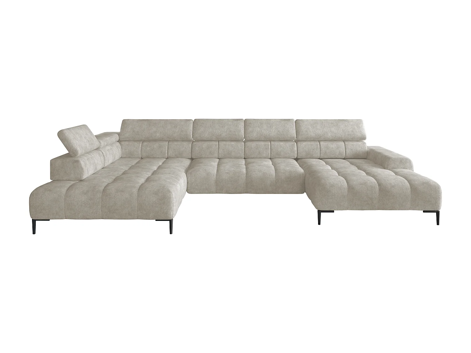 Plaza Sofa Narożna w układzie "U" - Prawa, Funkcja spania, Regulowane zagłówki i siedzisko, 385x216 cm, Beżowa