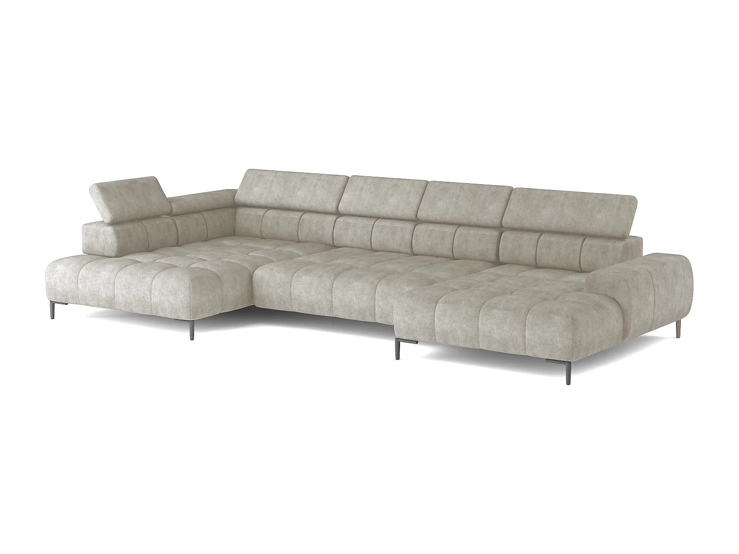 Plaza U-vormige Hoekbank - Rechterkant, Slaapfunctie, Verstelbare Hoofdkussens, Springensysteem, Hoog Elastische Schuim, 385x216 cm, Beige