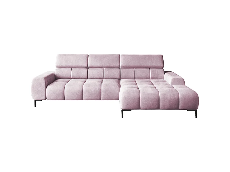 Ecksofa PLAZA-MINI Stoff SOLAR Longchair Rechts, Flauschige Rückenlehne, Industrial Style, L-Form, 270x99x177cm, R-PULVERPINKEL