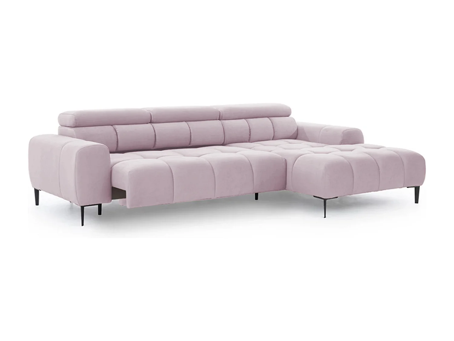 Hoeksalon PLAZA-MINI Stof SOLAR Longchair Rechts, Zachte Rugleuning, Industrieel Stijl, L-Vorm, 270x99x177cm, R-PULVERROZE