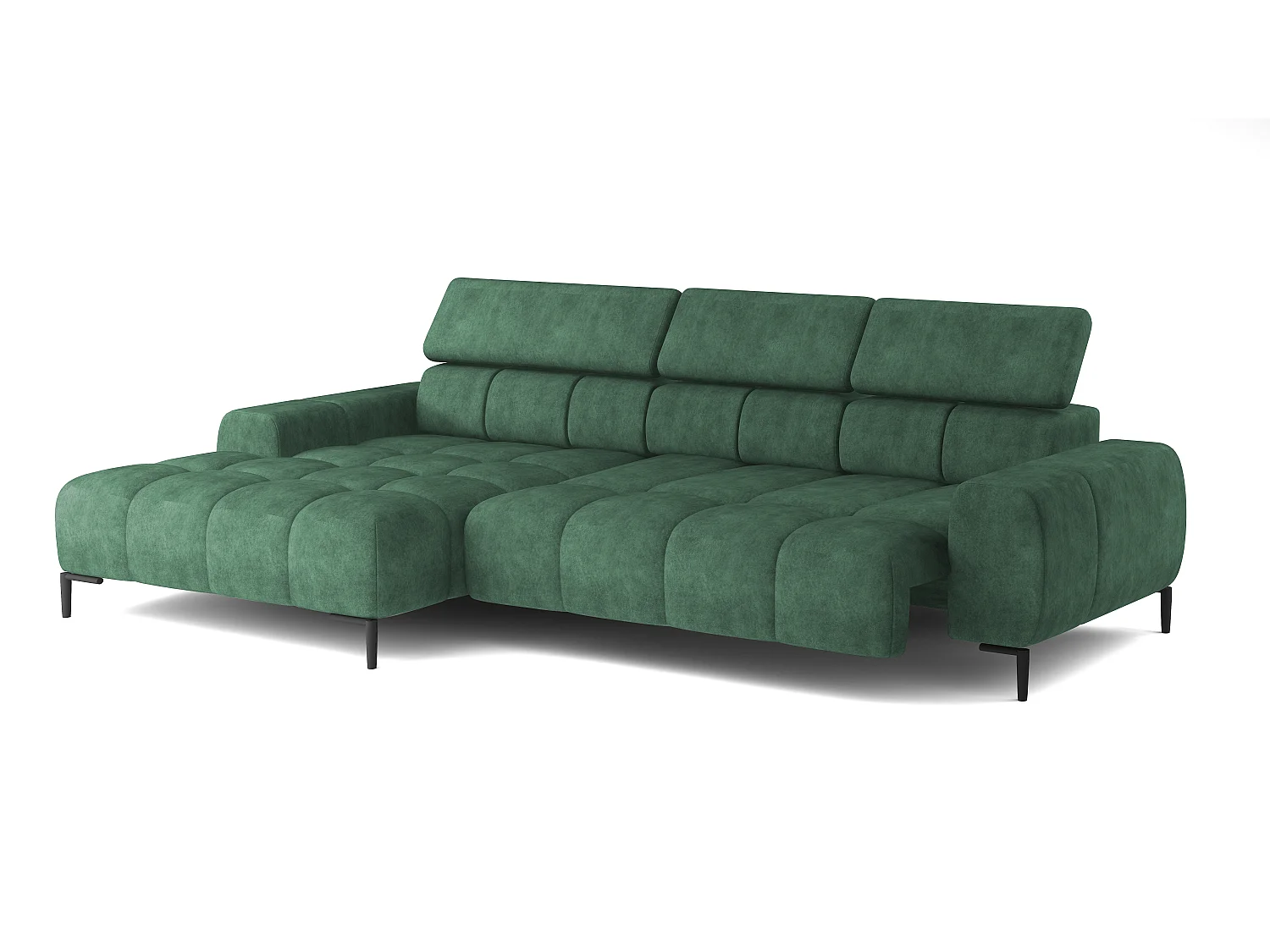 PlazaMINI PolstereckeL-Form Links, Hoekbank met Slaapfunctie, 3-zits, Verstelbare hoofdsteunen, MONOLITH, 177x270x99 cm, Groen