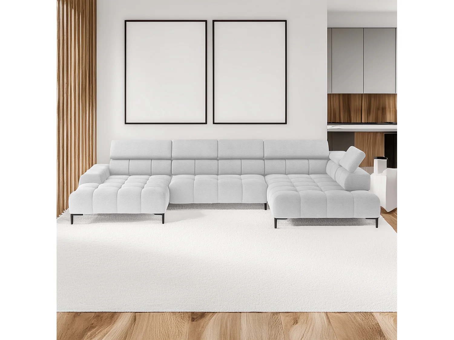 Ecksofa PLAZA-U Stof SOLAR Hoekbank Incl. Comfortabele Rugleuning Lang Rechts 216cm Kort Links 177cm U-Vorm 385x99x216cm WIT