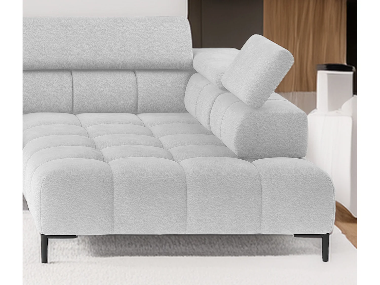 Ecksofa PLAZA-U Stof SOLAR Hoekbank Incl. Comfortabele Rugleuning Lang Rechts 216cm Kort Links 177cm U-Vorm 385x99x216cm WIT