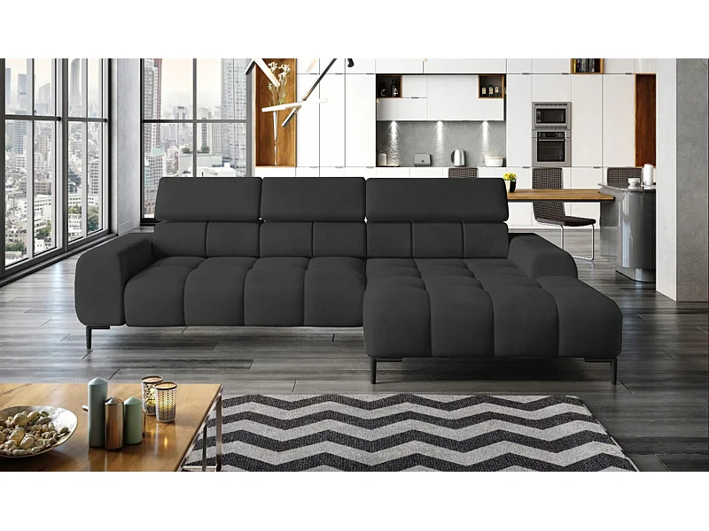 PlazaMINI Polsterecke L-Form Rechts, Ecksofa mit Schlaffunktion, 3-Sitzer, verstellbare Kopfstützen, Stoff: SALVADOR, 177x270x99 cm, Graphit