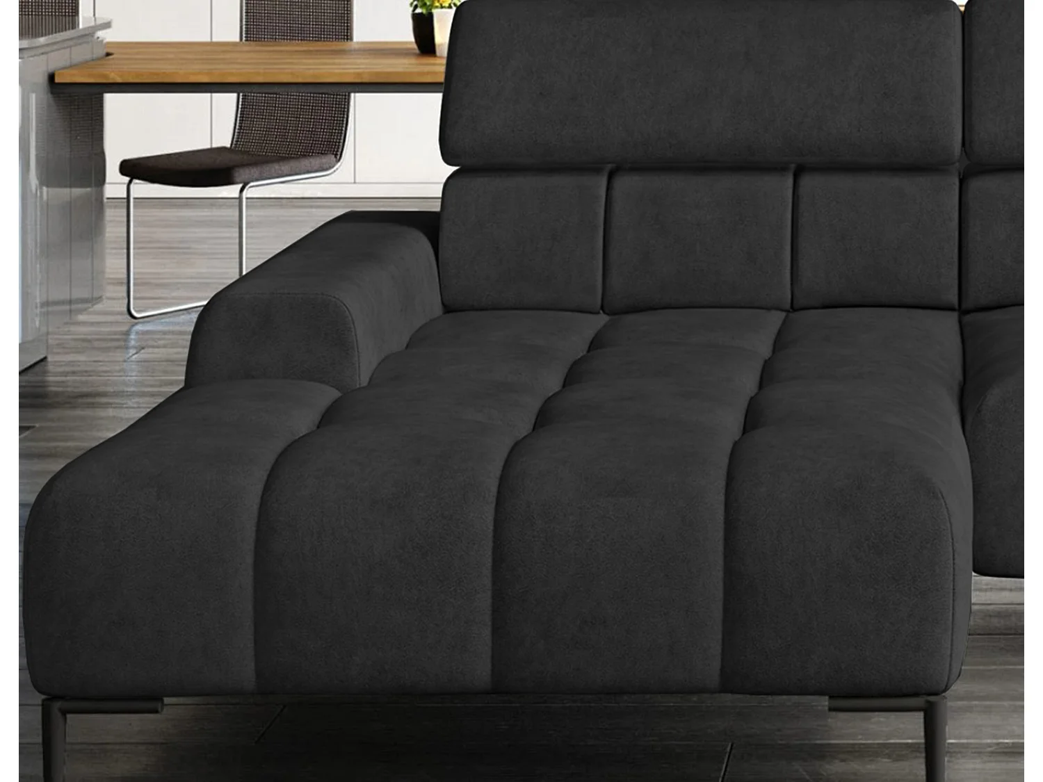 PlazaMINI Hoekbank L-Form Rechts, Bank met Slaapfunctie, 3-Zits, Verstelbare Hoofdkussens, Stof: SALVADOR, 177x270x99 cm, Grafiet