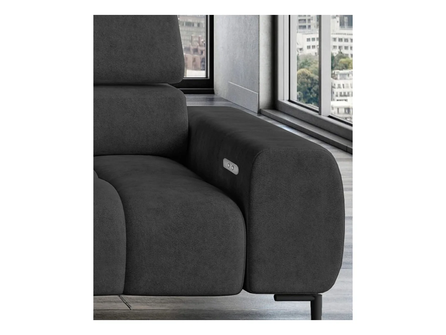 PlazaMINI Canapé d'angle L-forme Droit, canapé avec fonction lit, 3 places, têtières réglables, tissu : SALVADOR, 177x270x99 cm, Graphite