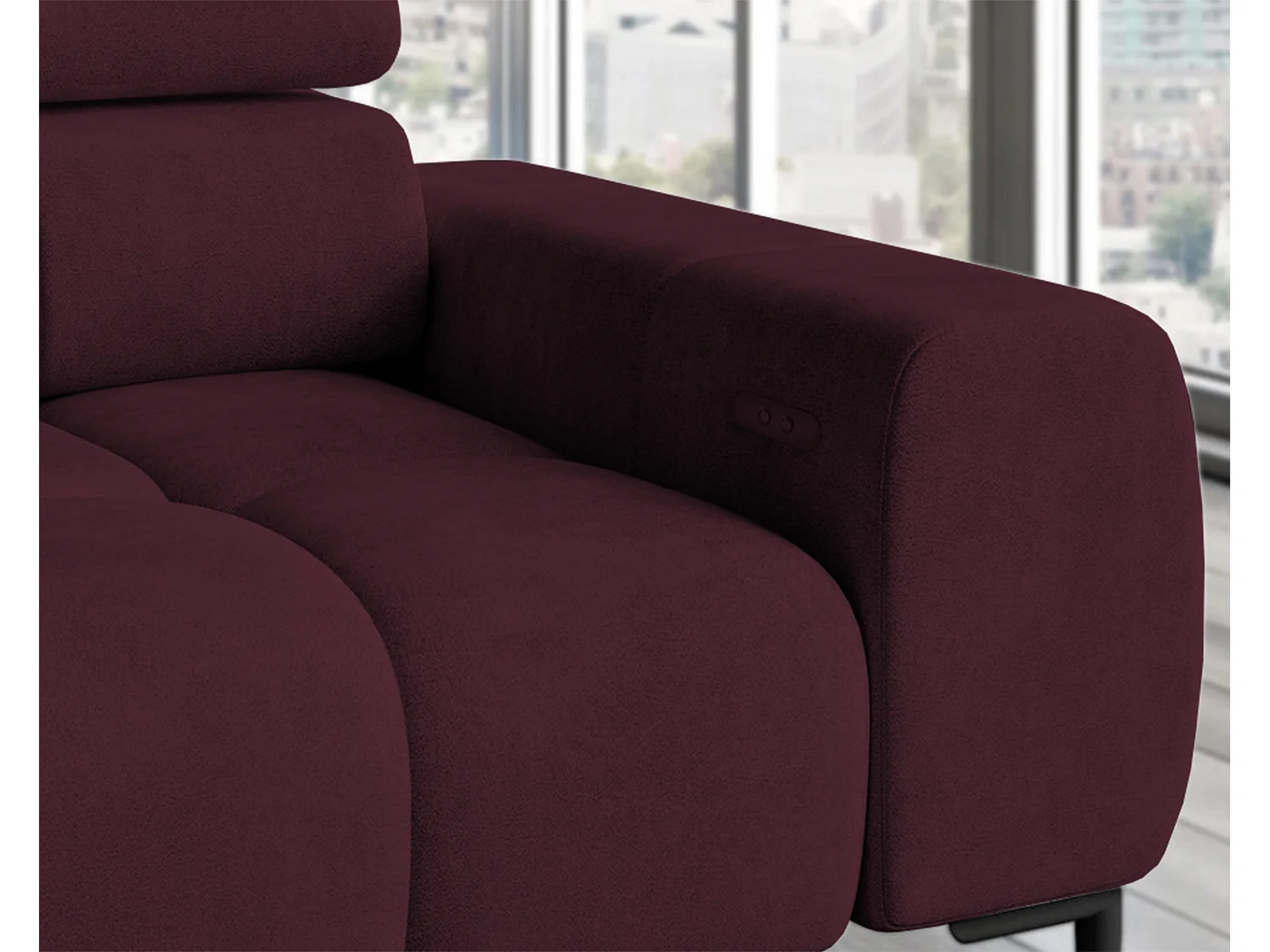 Canapé d'angle PLAZA-L droite Fonctionnel Confortable avec fonction lit Têtières réglables Assise réglable 300x216x99 cm Bordeaux