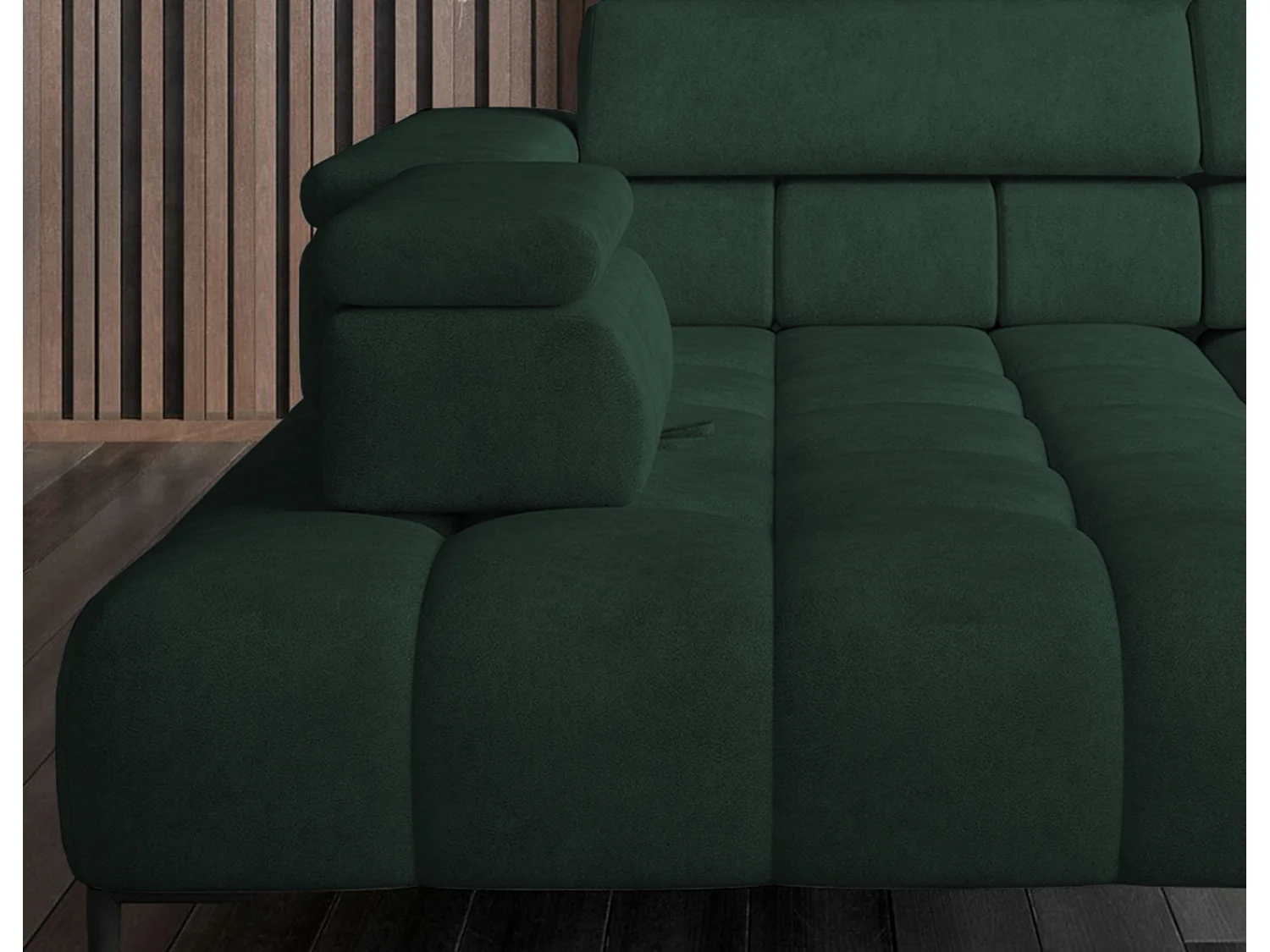 PLAZA-L Hoekbank Rechts Functioneel Comfortabel Bedfunctie Verstelbare Rugleuningen Verstelbare Zitting Verensysteem 300x216x99cm Groen