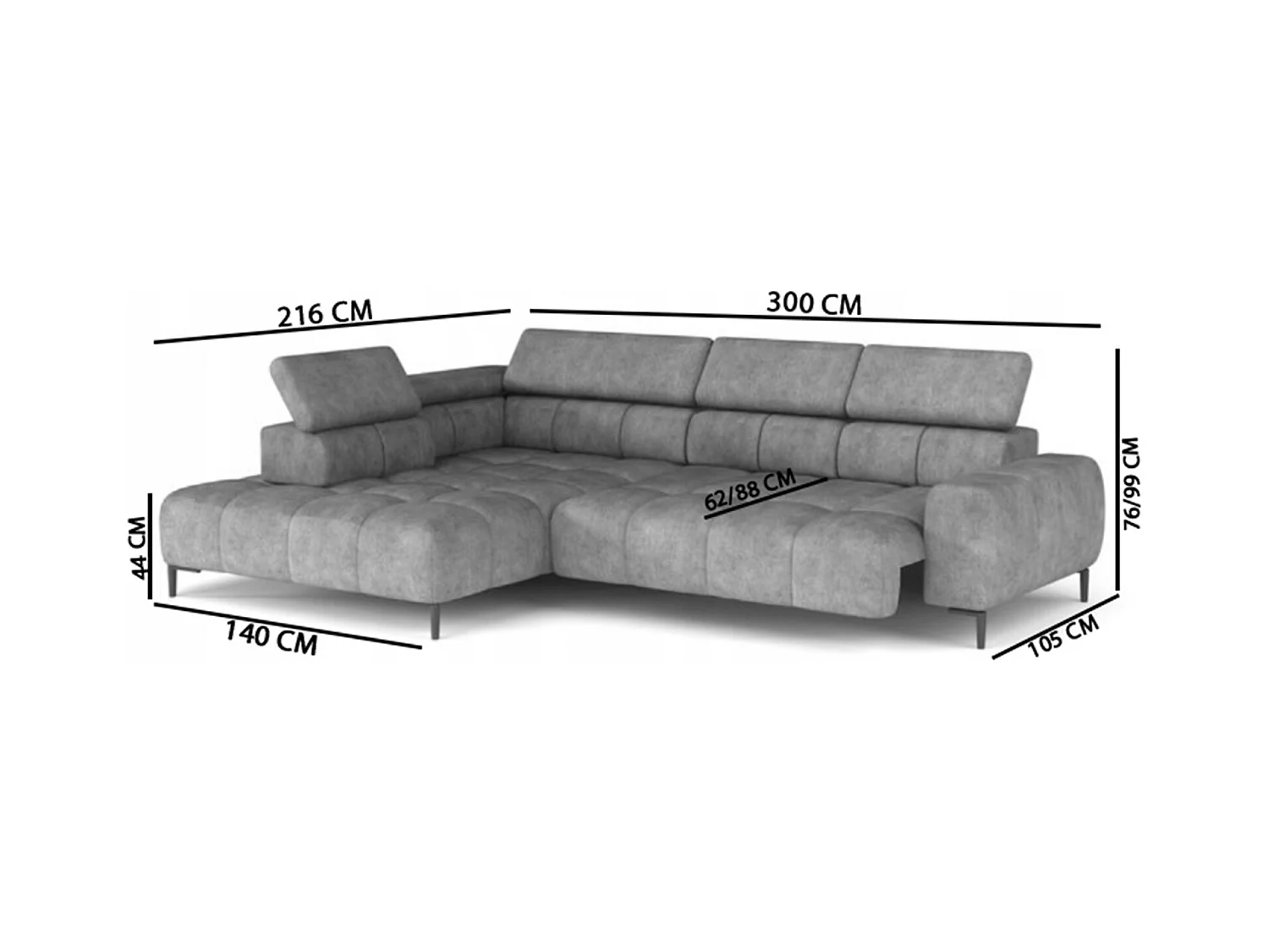 Canapé d'angle PLAZA-L droite Fonctionnel Confortable avec fonction lit Têtières réglables Assise réglable 300x216x99 cm Vert