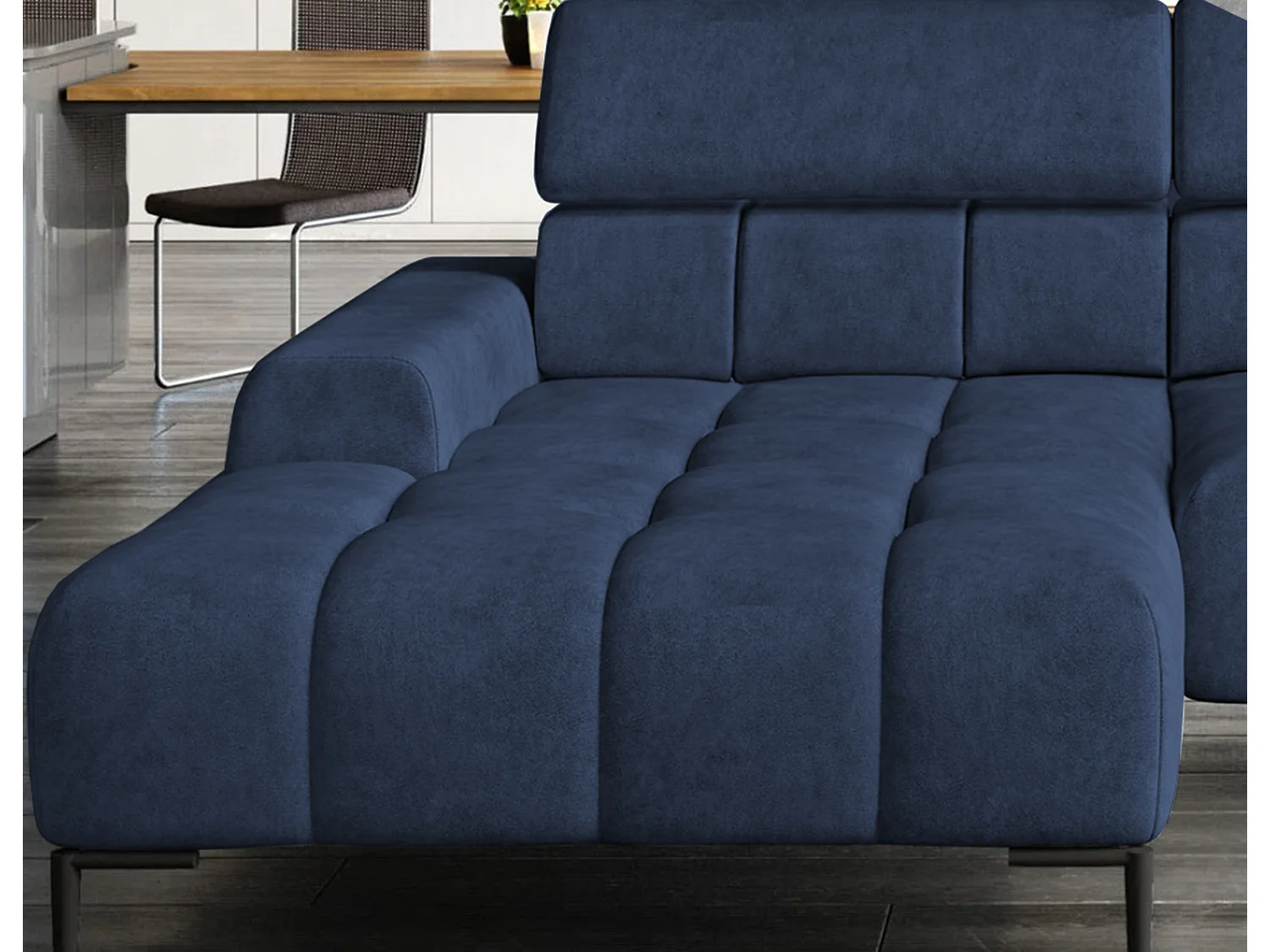 PlazaMINI PolstereckeL-Form Links, Hoekbank met Slaapfunctie, 3-zits, Verstelbare hoofdsteunen, MONOLITH, 177x270x99 cm, Blauw