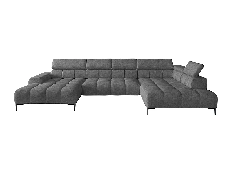 Plaza Sofa Narożna w układzie "U" - Prawa, Funkcja spania, Regulowane zagłówki i siedzisko, 385x216 cm, Ciemnoszara