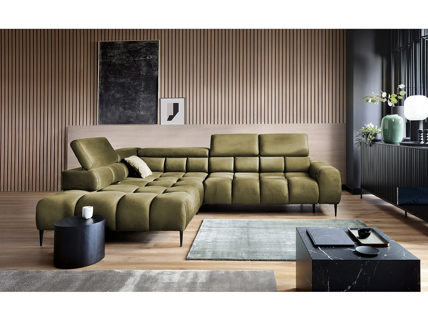 PLAZA-L Hoekbank Links Functioneel Comfortabel Bedfunctie Verstelbare Rugleuningen Verstelbare Zitting Verensysteem 300x216x99cm Eik