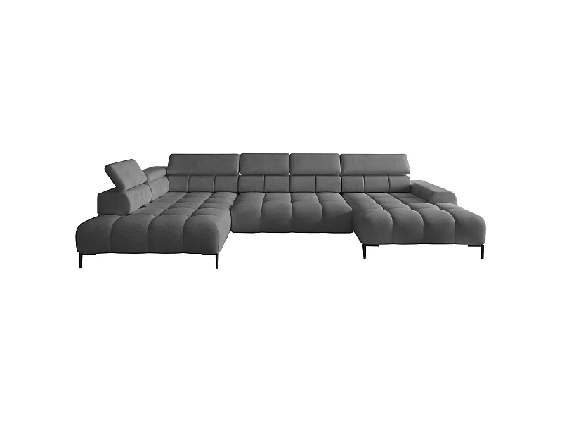 Ecksofa PLAZA-U Stoff SOLAR Eckcouch inkl. bequemer flauschiger Rückenlehne, lang links 216cm, kurz rechts 177cm Industrial Style U-Form Grau