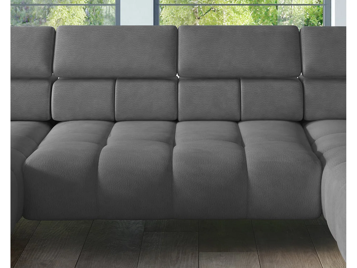 Ecksofa PLAZA-U Stoff SOLAR Eckcouch inkl. bequemer flauschiger Rückenlehne, lang links 216cm, kurz rechts 177cm Industrial Style U-Form Grau