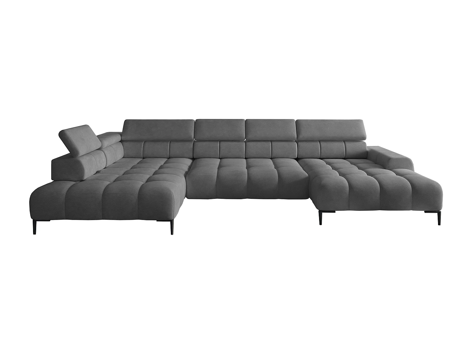 Ecksofa PLAZA-U Stof SOLAR Hoekbank Incl. Comfortabele Rugleuning Lang Links 216cm Kort Rechts 177cm U-Vorm 385x99x216cm GRIS