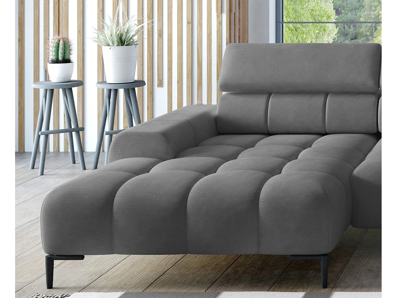 Ecksofa PLAZA-U Stof SOLAR Hoekbank Incl. Comfortabele Rugleuning Lang Links 216cm Kort Rechts 177cm U-Vorm 385x99x216cm GRIS