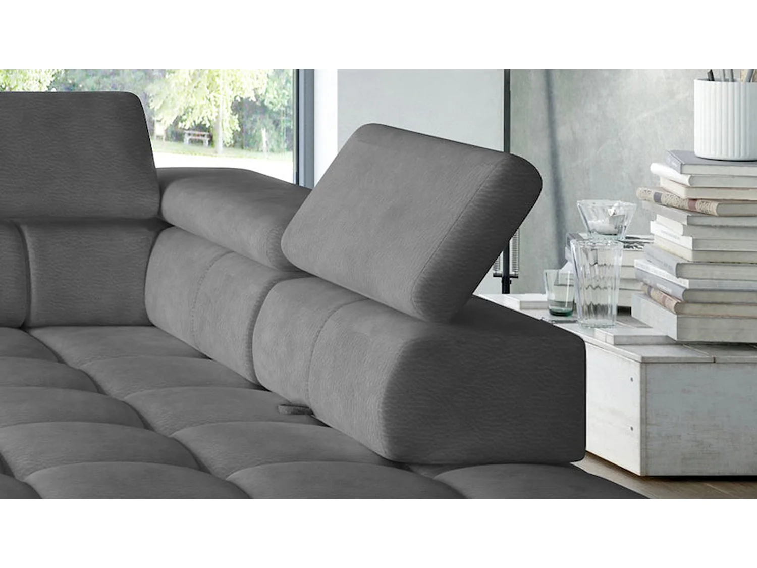 Ecksofa PLAZA-U Stof SOLAR Hoekbank Incl. Comfortabele Rugleuning Lang Links 216cm Kort Rechts 177cm U-Vorm 385x99x216cm GRIS