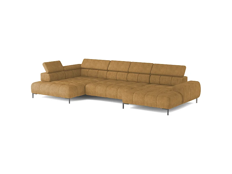 Plaza Ecksofa U-Form - Linke Seite, Schlaffunktion, Verstellbare Kopfstützen, Wellenfedersystem, Hochelastischer Schaum, 385x216 cm, Gold