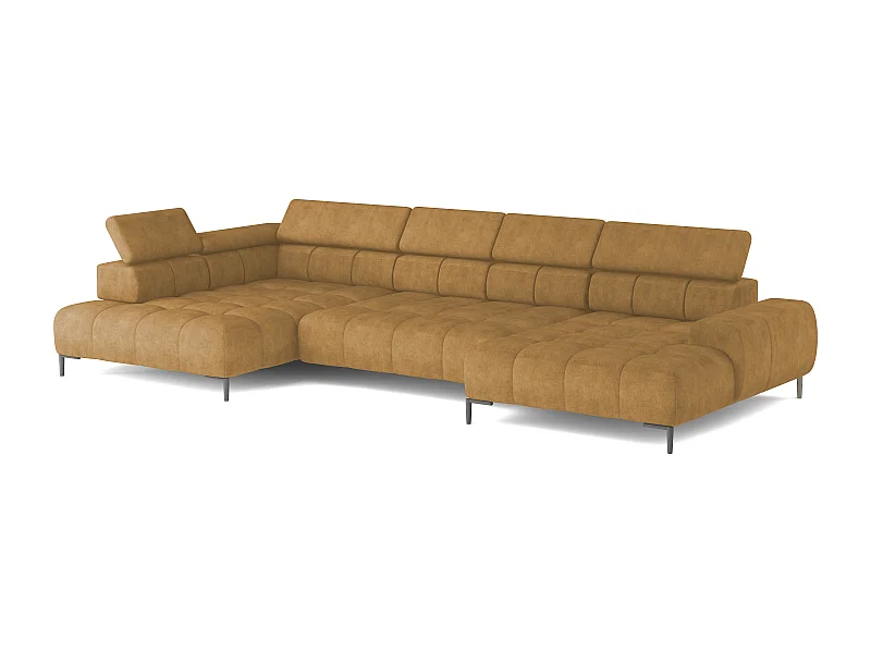 Canapé d'angle Plaza en forme de U - Côté gauche, Fonctionnel, Couchage confortable, Têtières réglables, Assise réglable 385x216 cm, Or