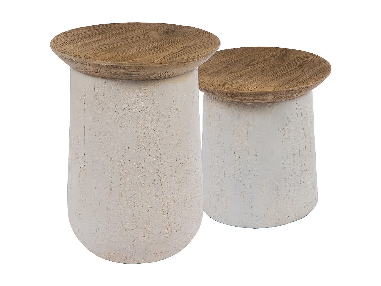 Bout de canapé rond effet pierre et bois H68 cm Clarisse