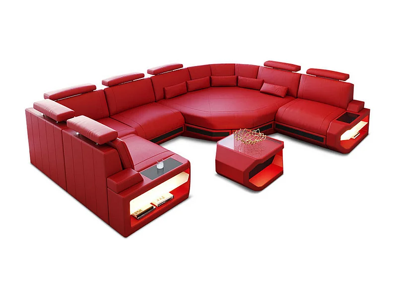 Mini Sofa Asti U Leder Echtleder Rot Schwarz Rechts