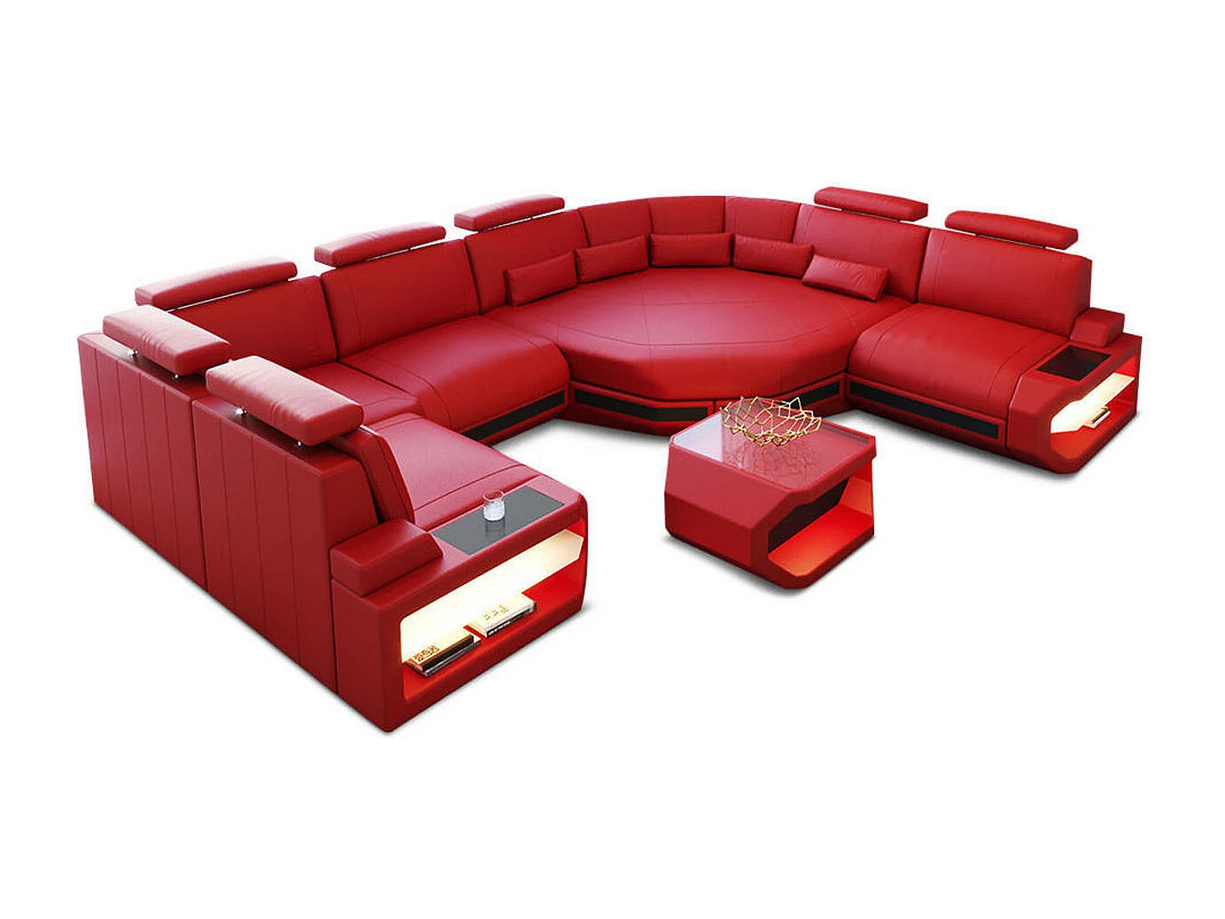 Mini Sofa Asti U Leder Echtleder Rot Schwarz Rechts