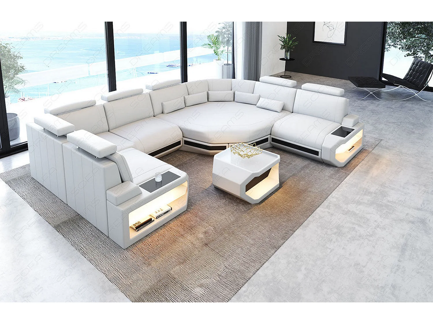 Mini Sofa Asti U Leder Ledermix Weiß Schwarz Rechts