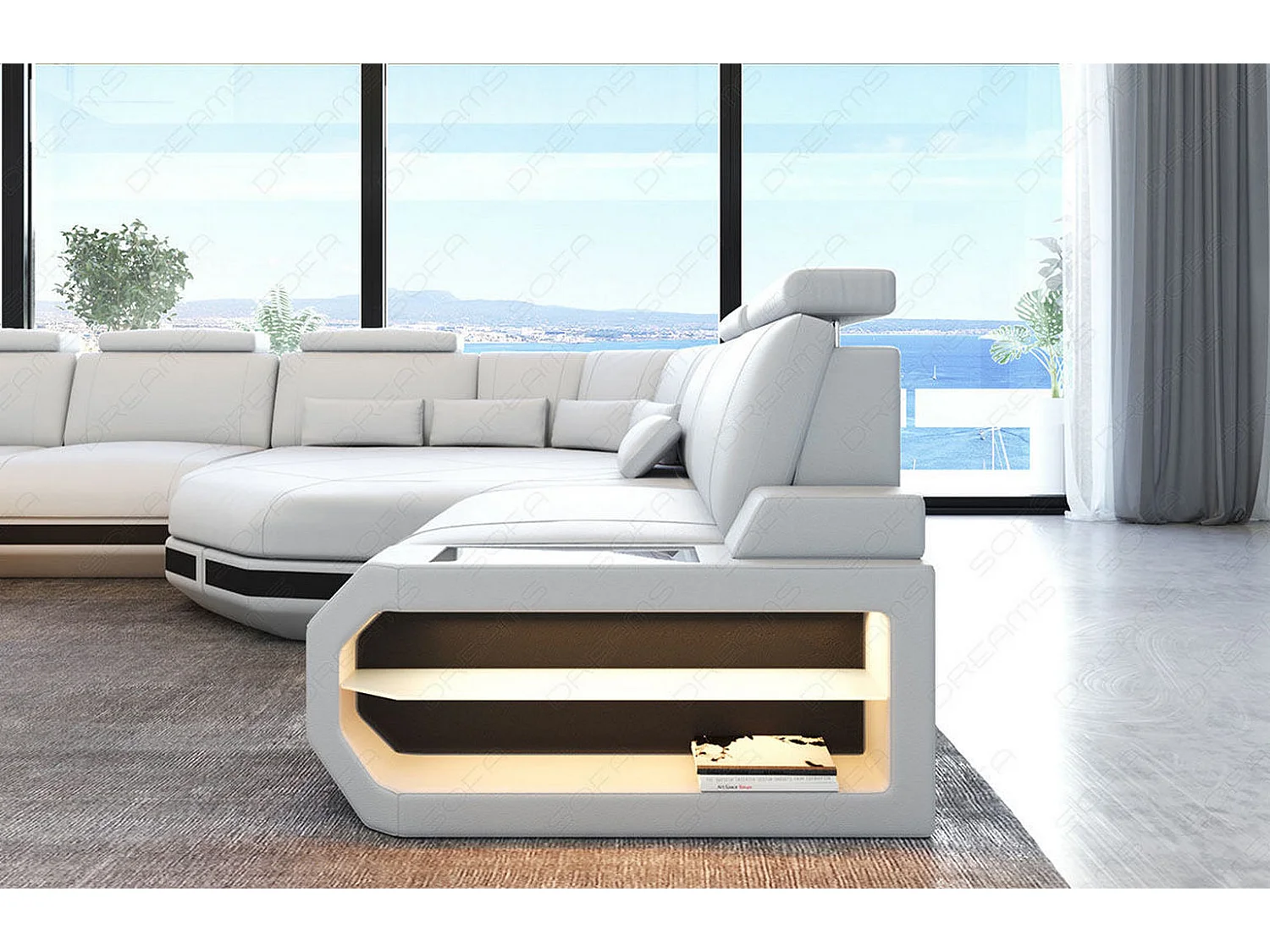 Mini Sofa Asti U Leder Ledermix Weiß Schwarz Rechts