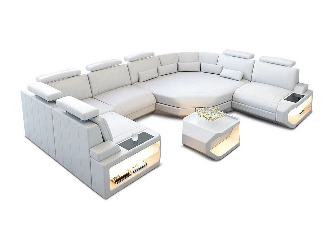 Mini Sofa Asti U Leder Ledermix Weiß Rechts