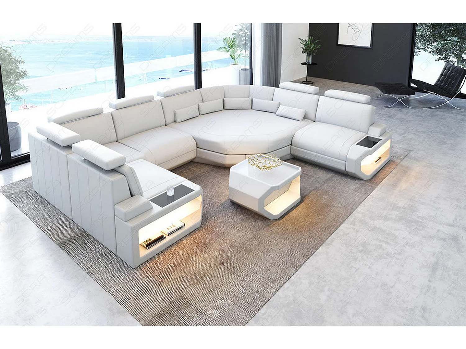 Mini Sofa Asti U Leder Ledermix Weiß Rechts