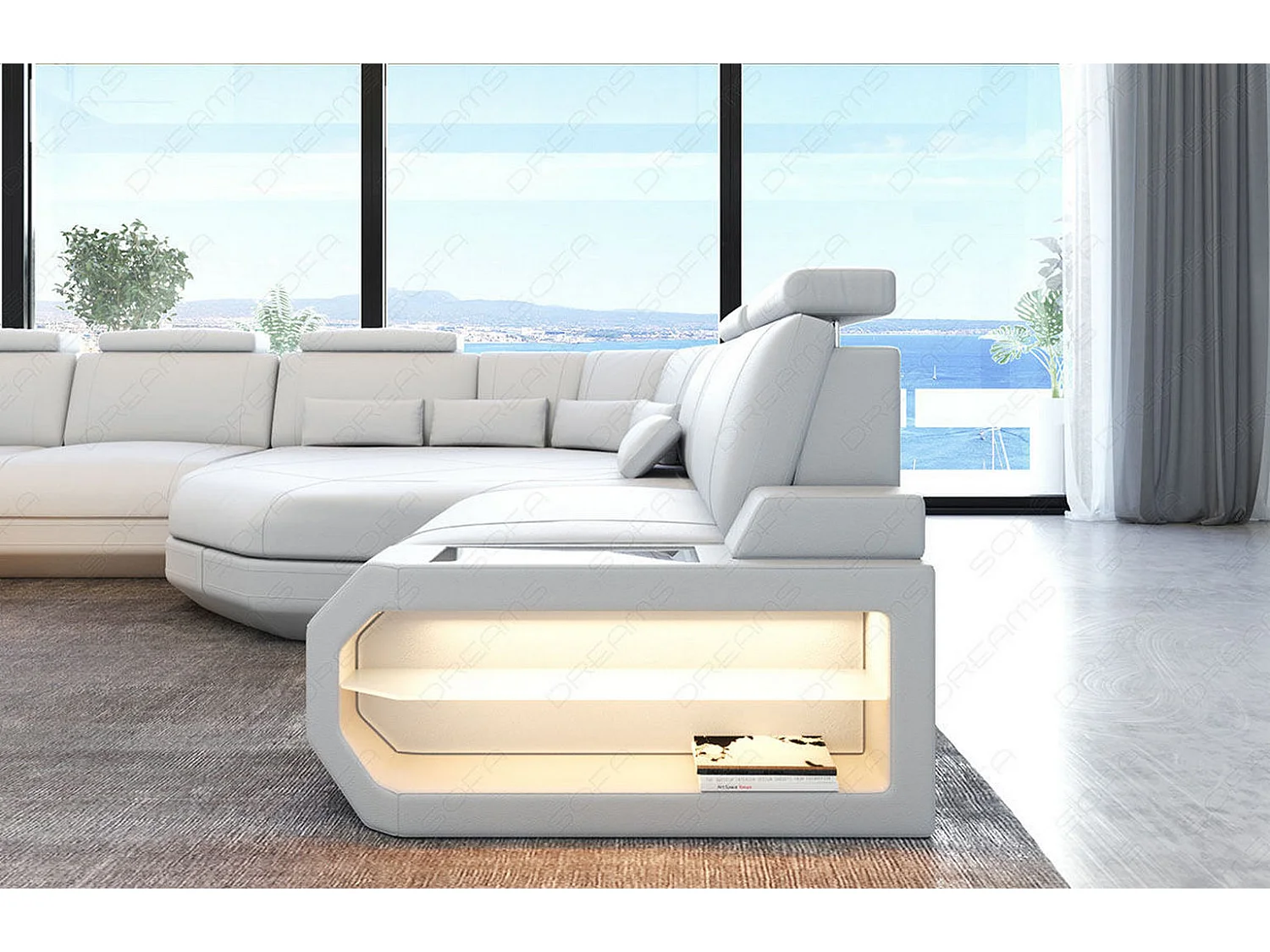 Mini Sofa Asti U Leder Ledermix Weiß Rechts