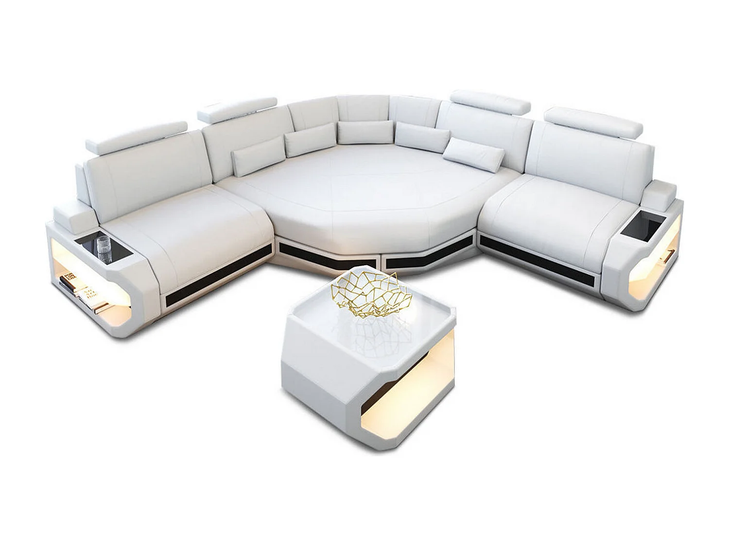 Ledersofa Asti L Mini Kunstleder Weiß Schwarz