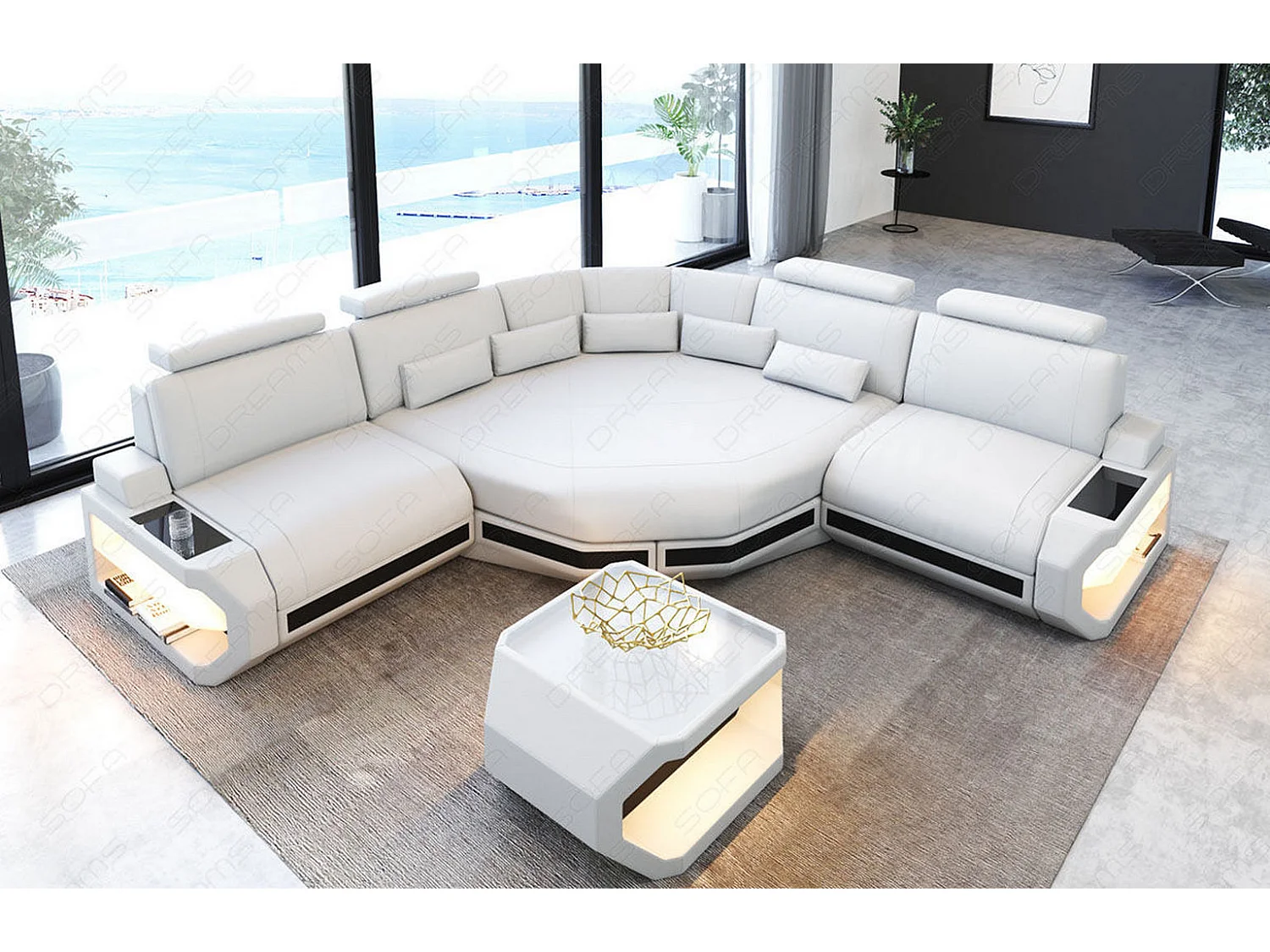 Ledersofa Asti L Mini Kunstleder Weiß Schwarz