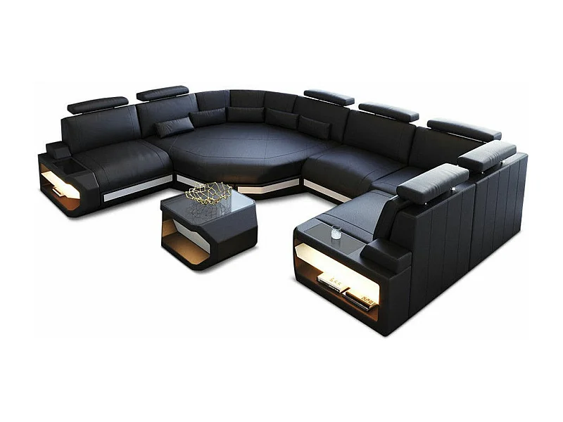 Mini Sofa Asti U Leder Ledermix Schwarz Weiß Links