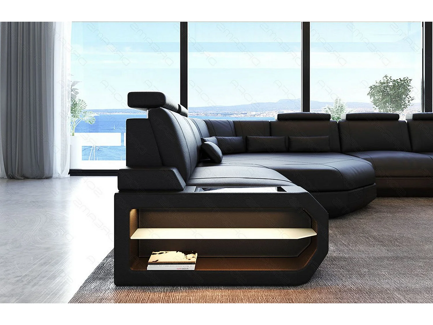 Mini Sofa Asti U Leder Kunstleder Schwarz Links