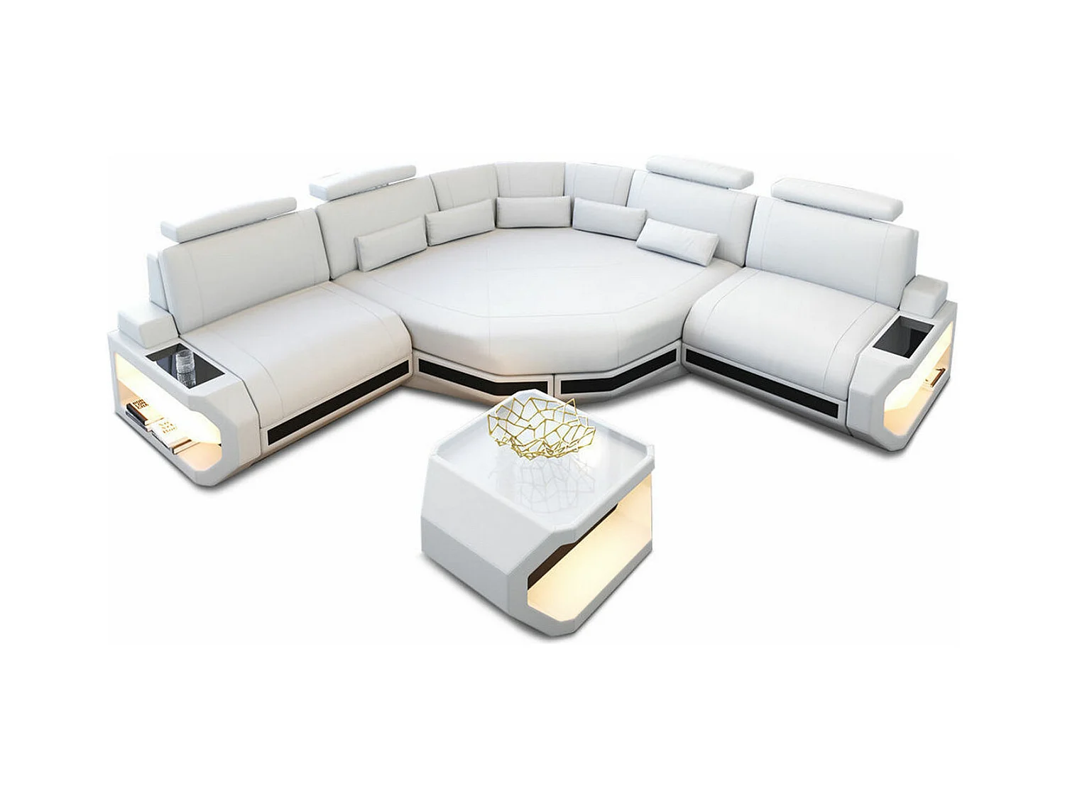 Ledersofa Asti L Mini Ledermix Weiß Schwarz