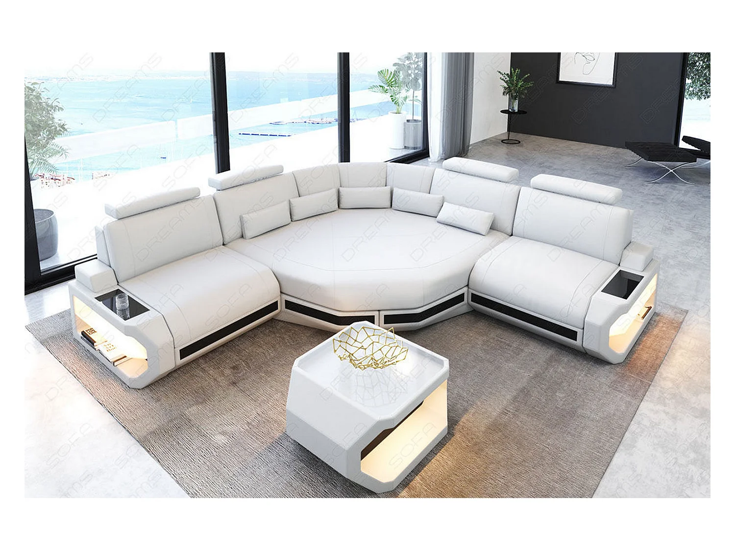 Ledersofa Asti L Mini Ledermix Weiß Schwarz