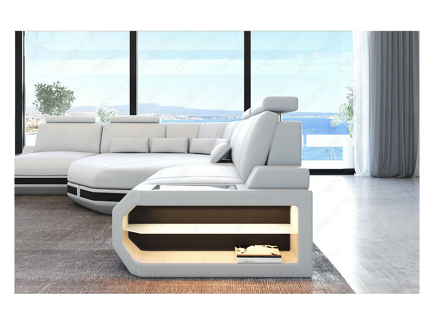 Ledersofa Asti L Mini Ledermix Weiß Schwarz