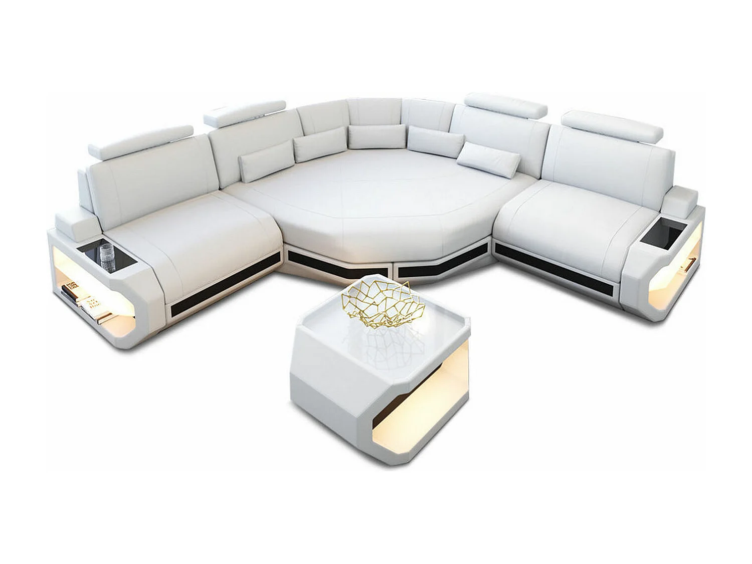 Ledersofa Asti L Mini Ledermix Weiß Schwarz