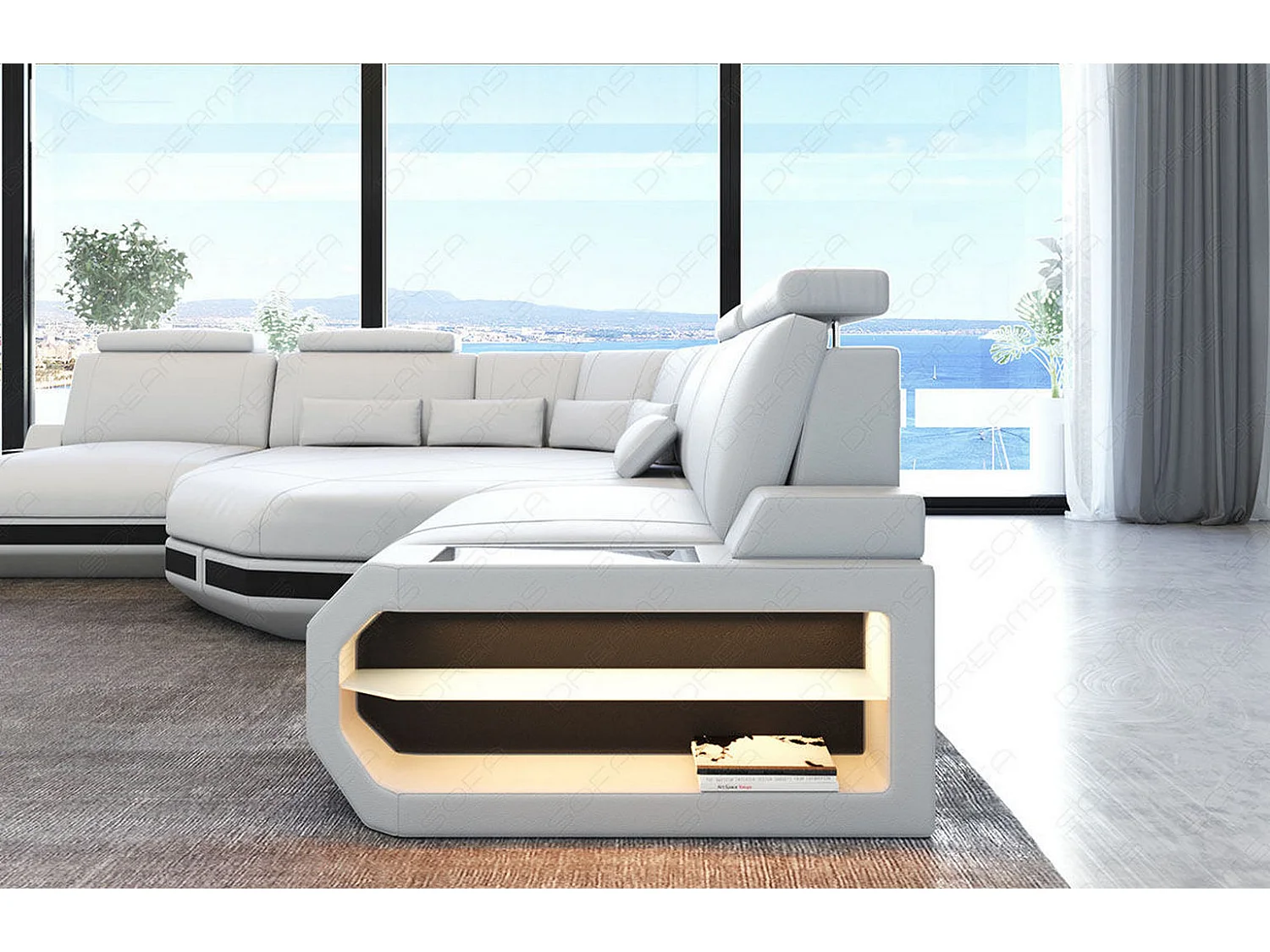 Ledersofa Asti L Mini Ledermix Weiß Schwarz