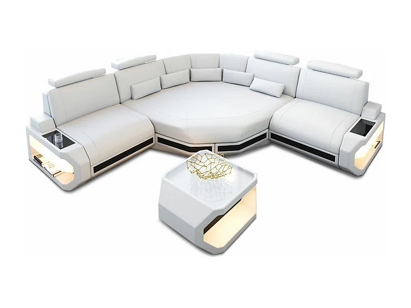 Ledersofa Asti L Mini Ledermix Weiß Schwarz