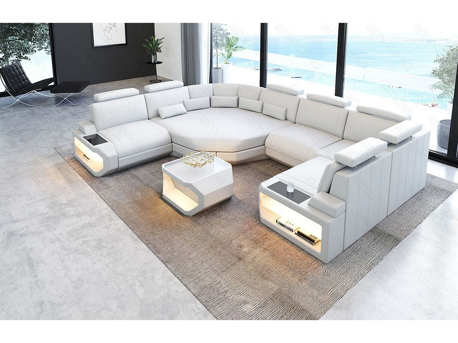 Mini Sofa Asti U Leder Kunstleder Weiß Links