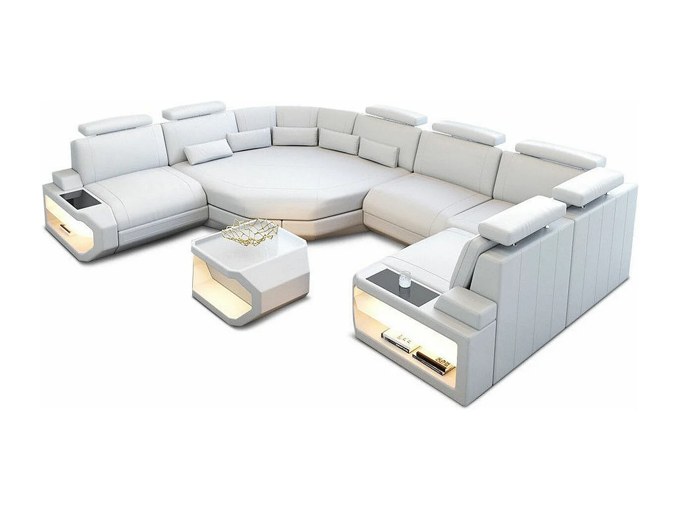 Mini Sofa Asti U Leder Kunstleder Weiß Links