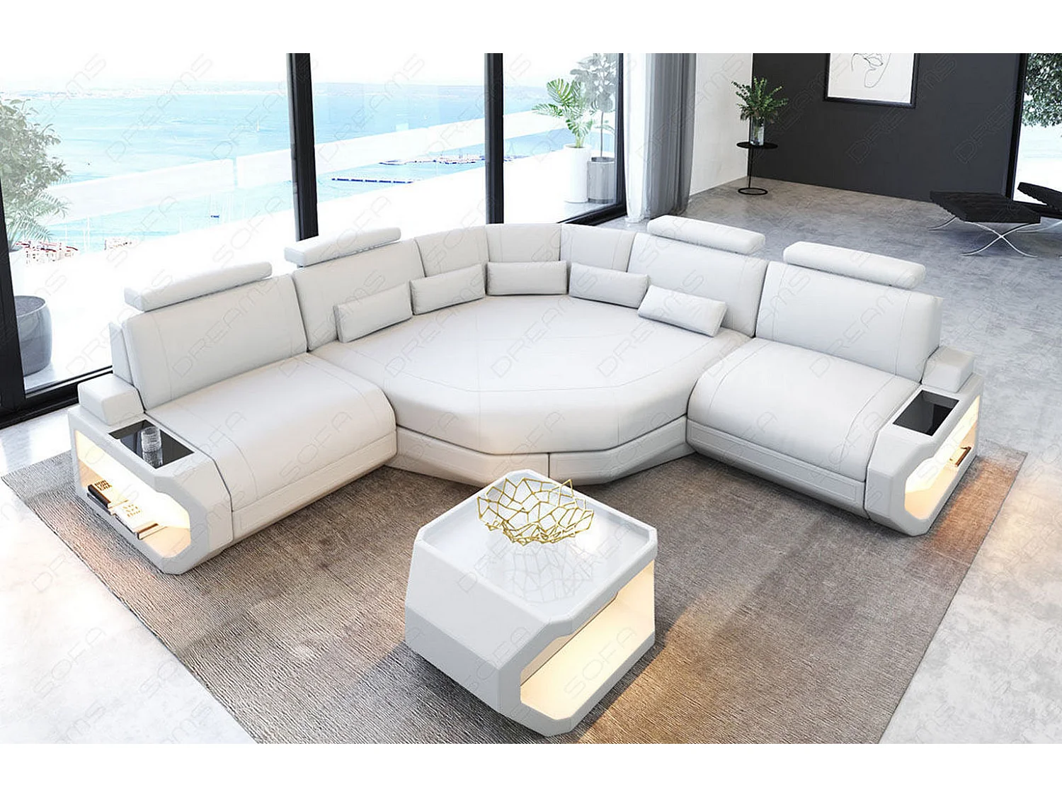 Ledersofa Asti L Mini Kunstleder Weiß