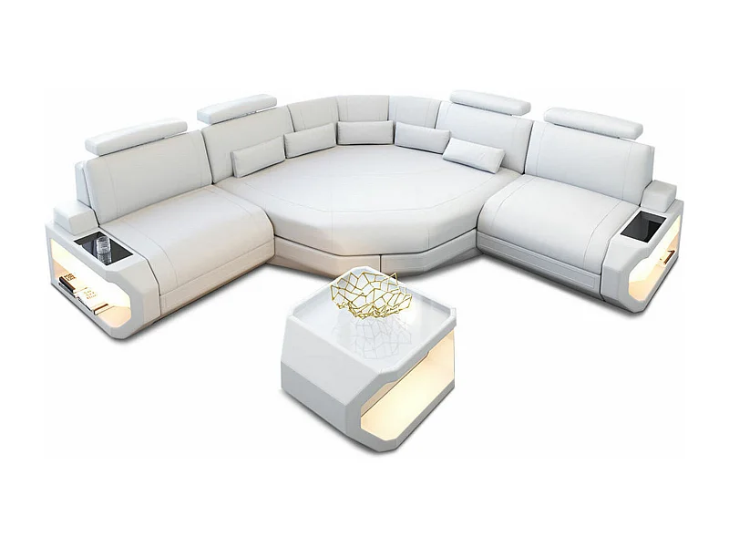 Ledersofa Asti L Mini Kunstleder Weiß