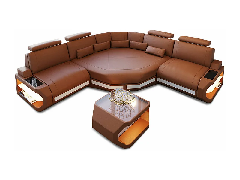 Ledersofa Asti L Mini Ledermix Braun Weiß