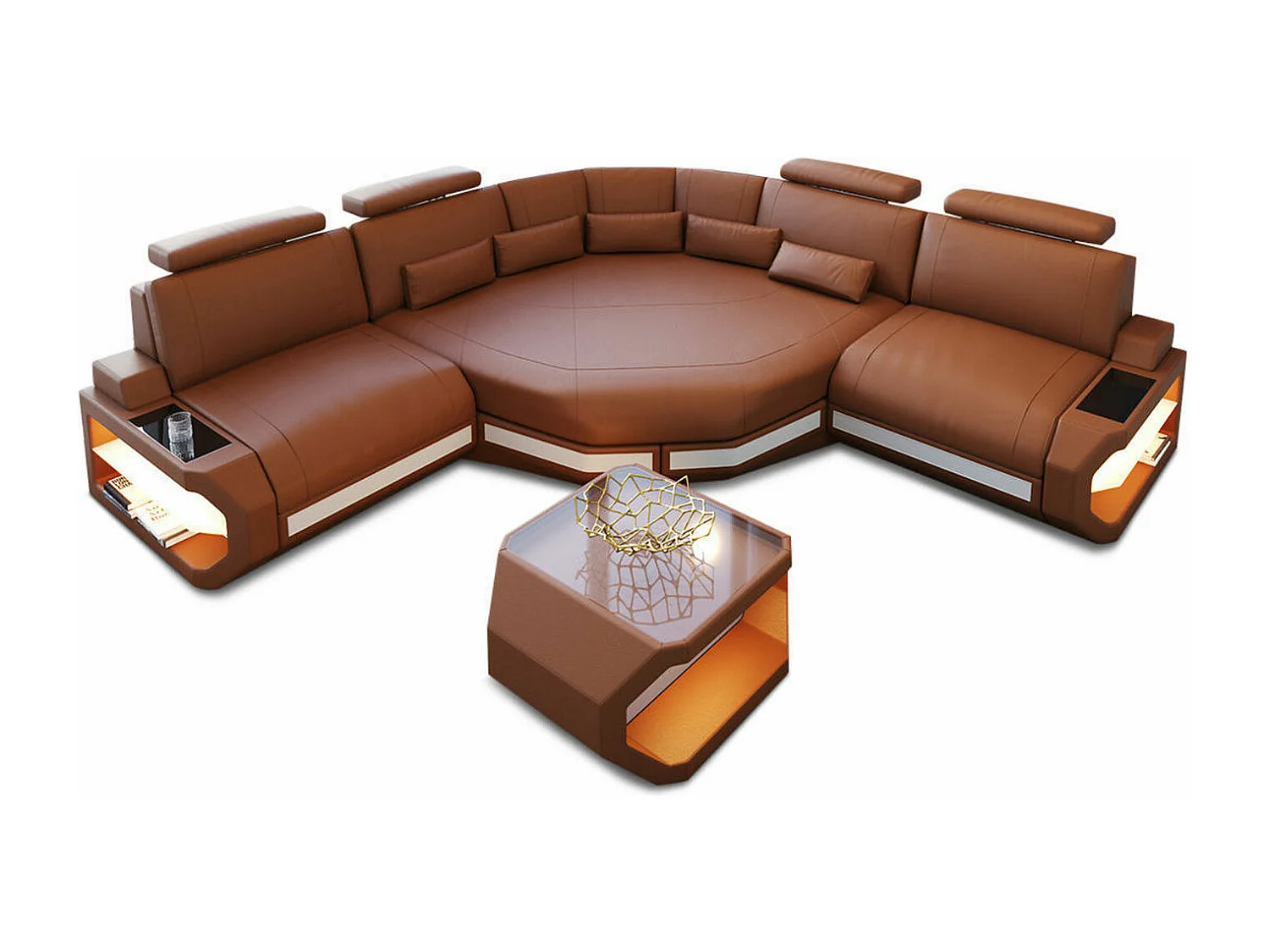 Ledersofa Asti L Mini Ledermix Braun Weiß