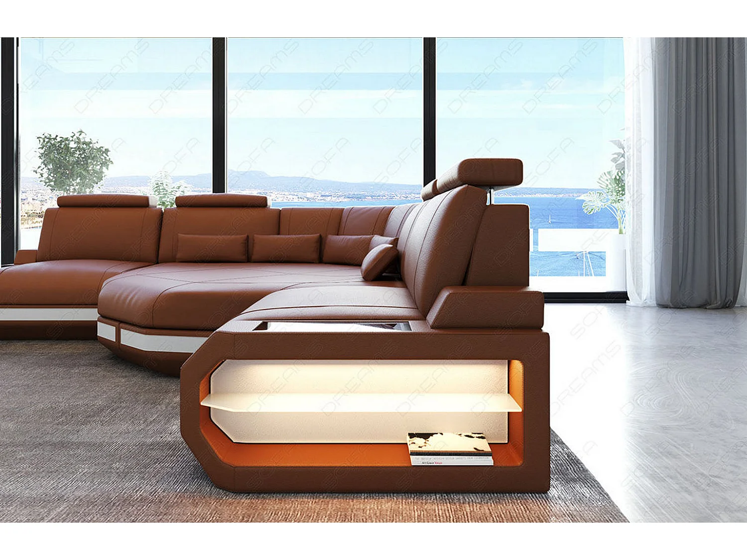 Ledersofa Asti L Mini Ledermix Braun Weiß